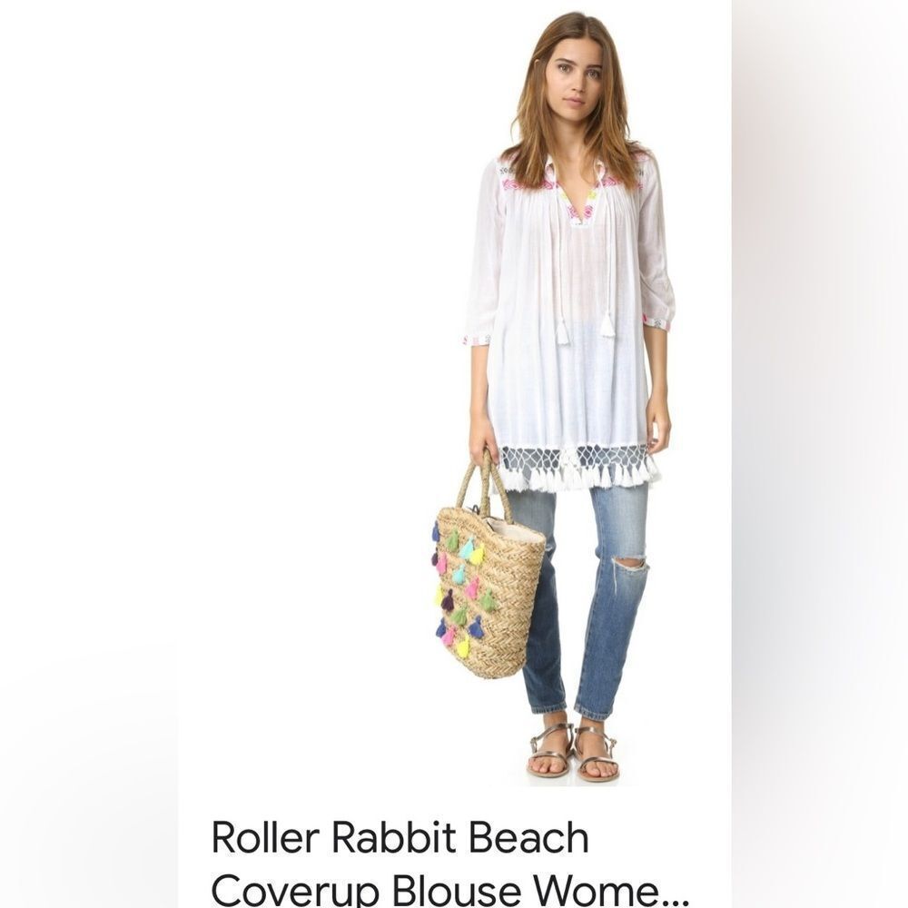 Roller Rabbit White and Pink Swim Coverup or blouse! Ultra light; Size S